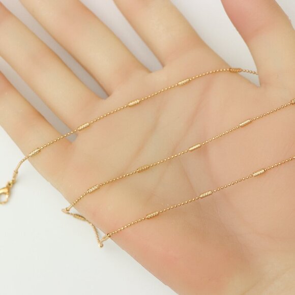 "Rose Gold Plated Beaded Necklace with Adjustable Chain, XPNL0200 - Picture 3 of 13